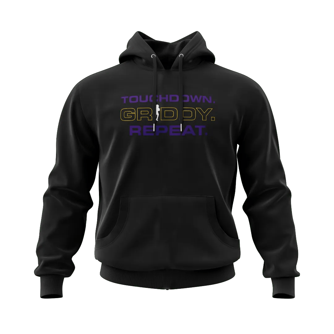 Griddy Touchdown Griddy Repeat Purple & Gold Hoodie - Mystery Hype