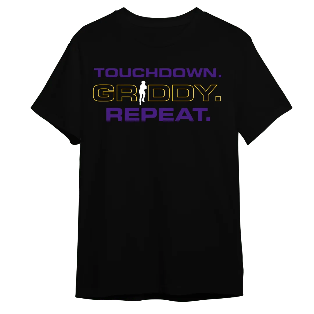 Griddy Touchdown Griddy Repeat Purple & Gold T-Shirt - Mystery Hype