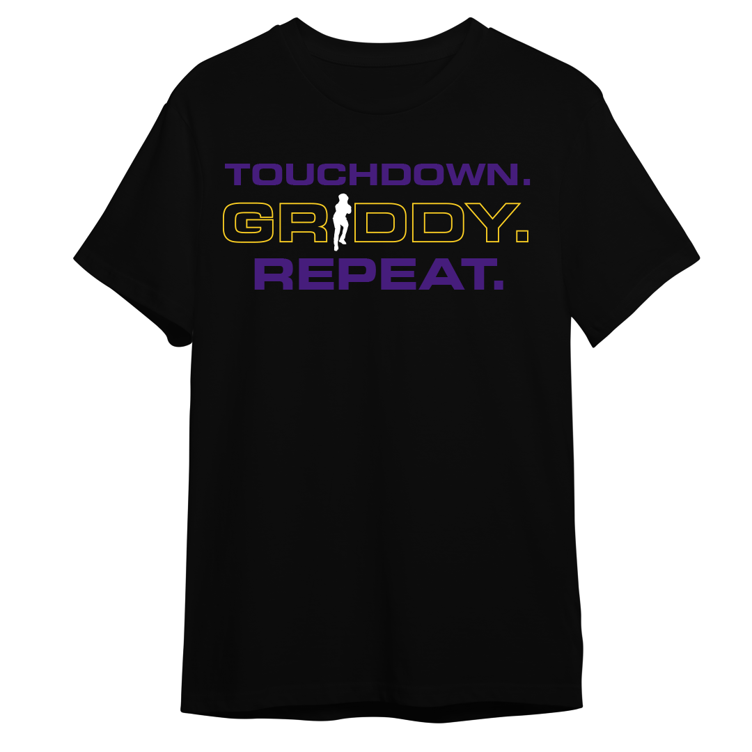 Griddy TOUCHDOWN GRIDDY REPEAT PURPLE & GOLD MEN SHIRT